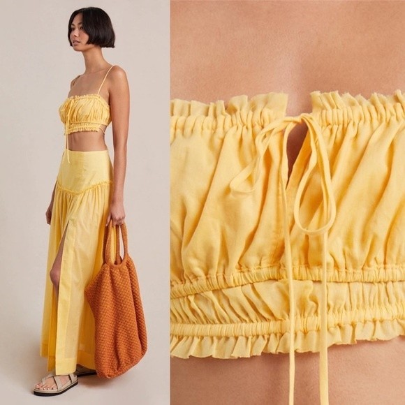 Bec + Bridge Skirt Set Alexandra Crop Top Ellie Maxi Skirt Straw Yellow - Picture 2 of 15